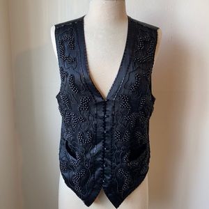 Patricia Jones Vintage Silk Black Beaded Vest S